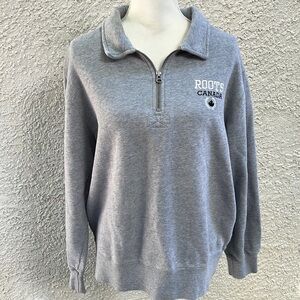 Roots Canada Grey 1/4 Zip Pullover Unisex Sweatshirt Size M